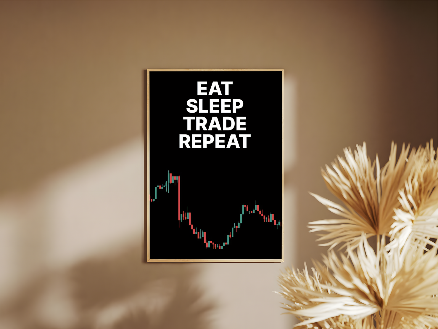 Poster mit Rahmen Trading motivation Aktienkurs poster, Börsenposter mit Aktienkurs, weiß schwarz rot grün