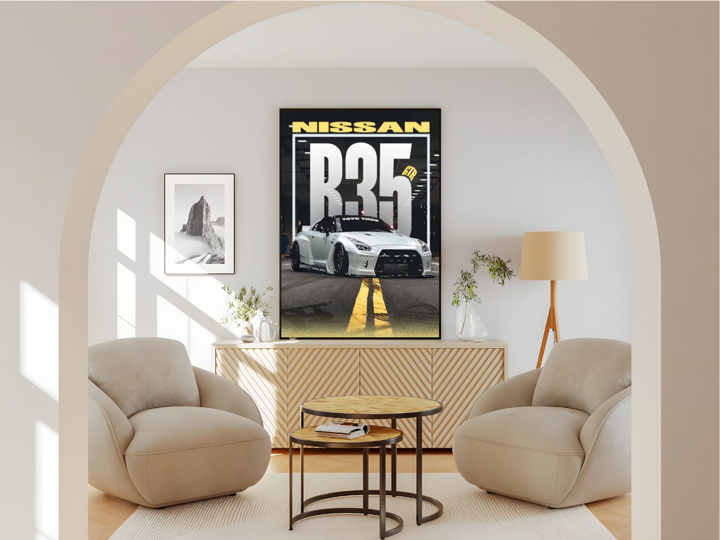 Affiche Nissan R35 avec cadre, affiche de voiture