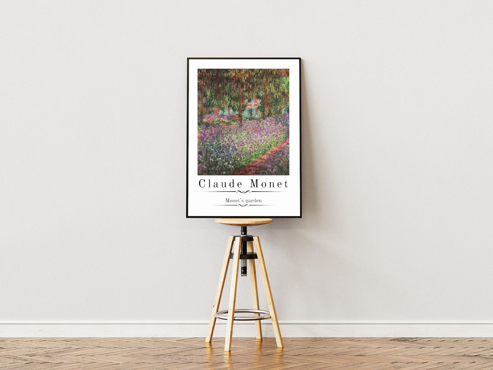 Poster ständer  Poster mit Rahmen Gemälde von Natur und Blumen und Pflanzen mit überschrift und Beschriftung und weißer umrandung in pink grün blau weiß schwarz