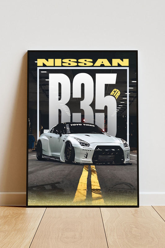 Affiche Nissan R35 avec cadre, affiche de voiture