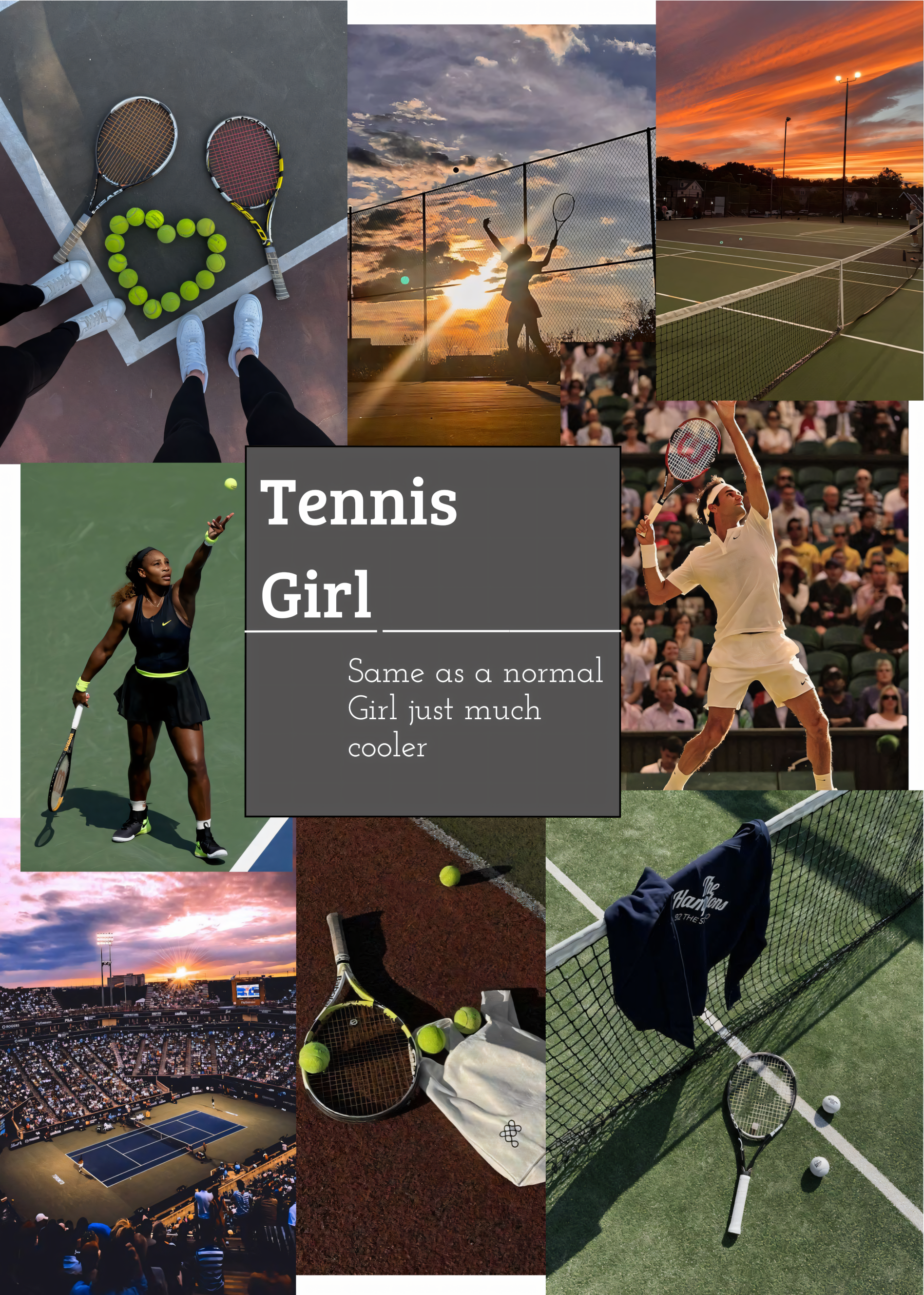 Nahaufnahme Poster ohne Rahmen von einer Tennis Collage mit verschiedenen Tennis bildern in organge gelb grün 