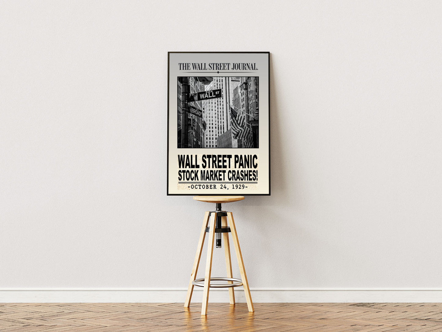 Poster Ständer Poster mit Rahmen von Wallstreet mit Vintage Zeitungsartikel in Beige, Grau