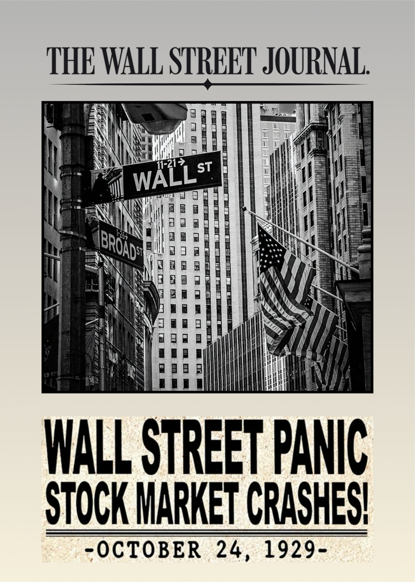 Nahaufnahme Poster ohne Rahmen von Wallstreet mit Vintage Zeitungsartikel in Beige, Grau