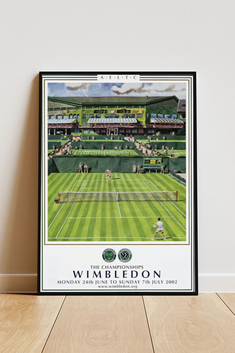 Close-up Poster mit Rahmen Tennis Stadium Wimbledon Stadium im Vintage Stil in Grün weiß mit Rahmen