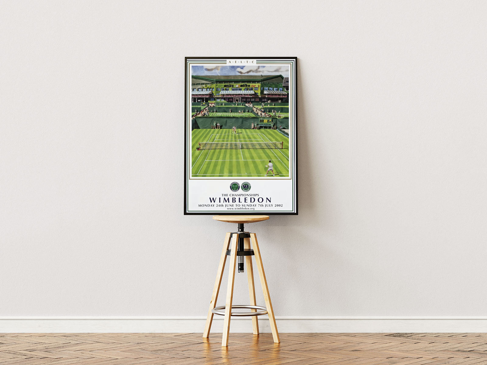 Poster Ständer mit  Poster mit Rahmen Tennis Stadium Wimbledon Stadium im Vintage Stil in Grün weiß mit Rahmen