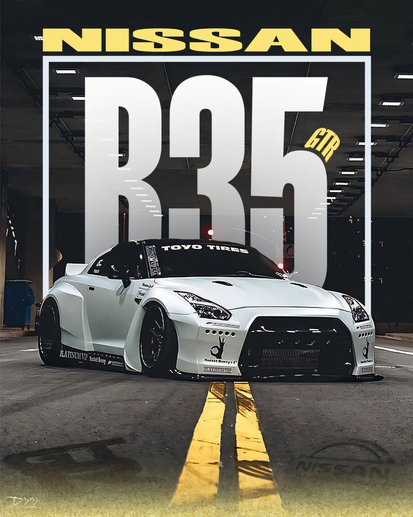 Affiche Nissan R35 avec cadre, affiche de voiture