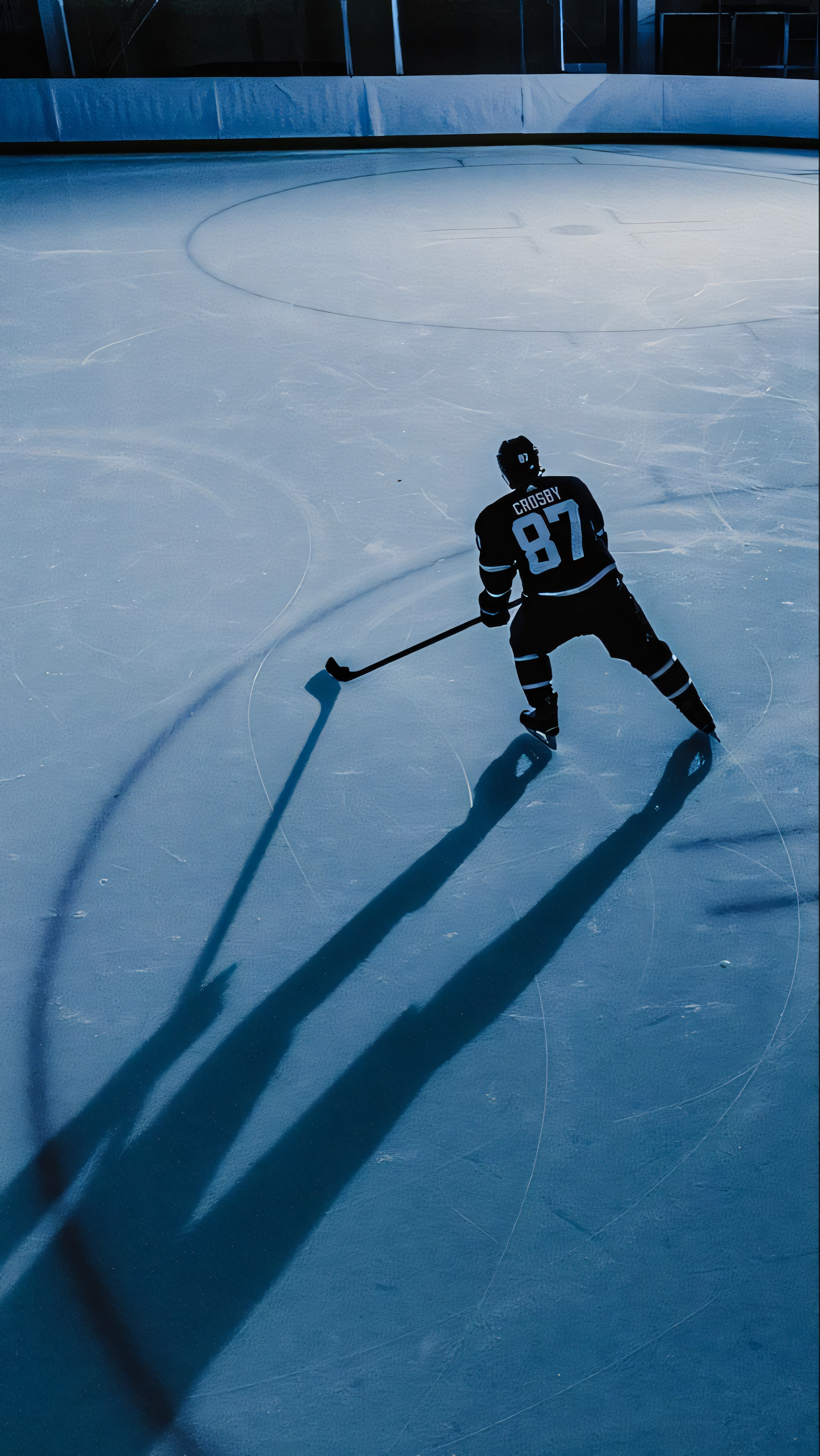 Nahaufnahme  Poster mit Rahmen Hockeyspieler auf Hockeyplatz in Hockeystadium alleine in schwarz blau weiß