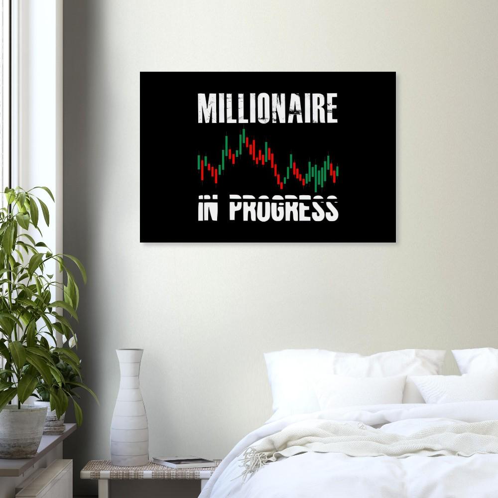 Schlafzimmer Poster mit Rahmen von Aktien Chart mit motivierenden Spruch in weiß schwarz grün rot