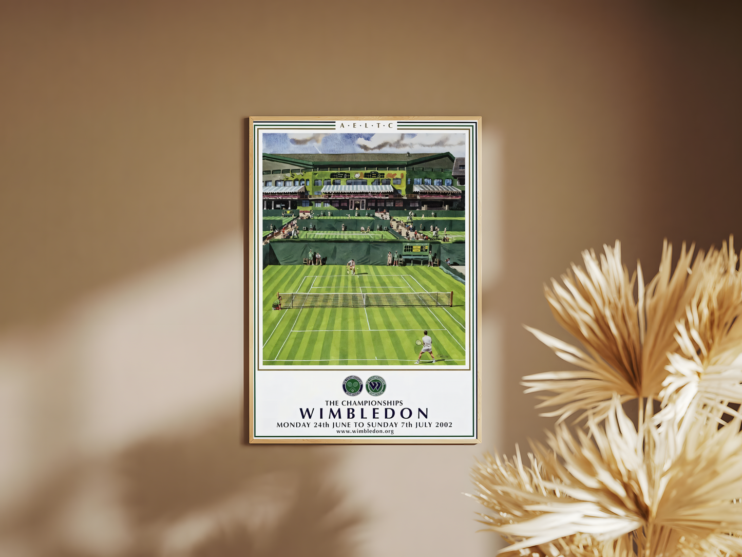 Holzrahmen  Poster mit Rahmen Tennis Stadium Wimbledon Stadium im Vintage Stil in Grün weiß mit Rahmen